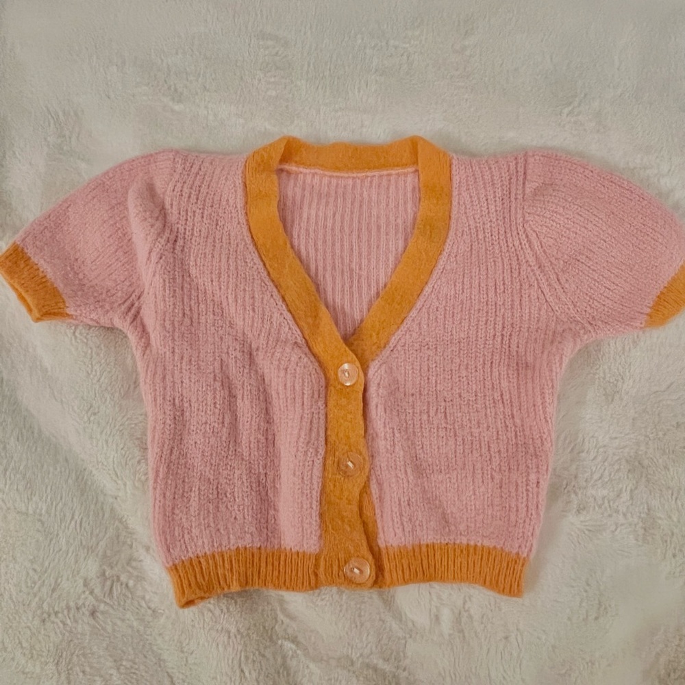 Orange & pink fuzzy crop top